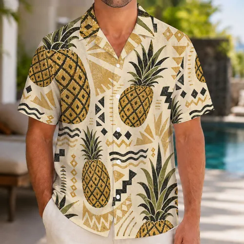 Vintage Pineapple Geometric Tropical Resort Look For Beach Vacations And Summer Parties Hawaiian Shirt