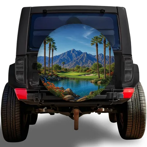 Desert Golf Oasis Mountain Palms For RV Travel And Outdoor Adventure Enthusiasts Spare Tire Cover
