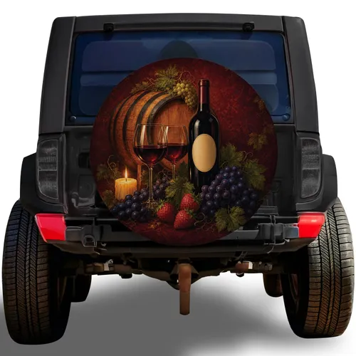 Wine Bottle Grapes And Strawberries For Vineyard Lovers And Wine Cellar Home Decor Spare Tire Cover