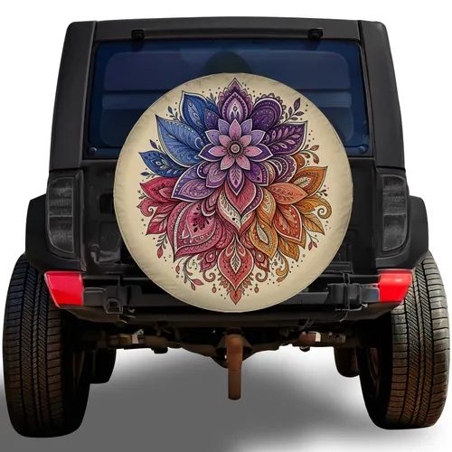 Bohemian Botanical Mandala Flower for Colorful Road Trips and Adventure Travel Lovers Spare Tire Cover