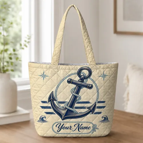 Classic Navy Anchor Rope Coastal Style For Beach Trips, Cruises And Sailing Lovers Quilted Tote Bag