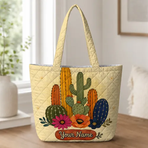 Colorful Desert Cactus Garden For Beach Trips, Workdays And Everyday Carry For Women Quilted Tote Bag