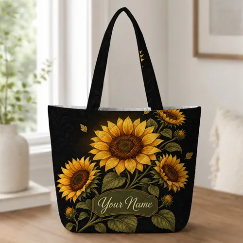 Golden Sunflower Bouquet For Daily Work, Shopping, Beach Days And Gift Giving For Women Quilted Tote Bag