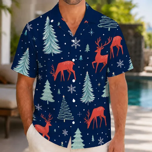 Coral Reindeer And Mint Evergreen Holiday Resort Style For Festive Winter Travel Lovers Hawaiian Shirt