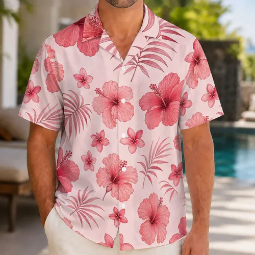 Pink Tropical Floral Blooms For Beach Vacations, Resort Getaways And Summer Travel Wear Hawaiian Shirt