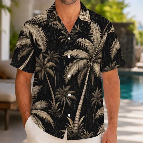 Vintage Coconut Palm Botanical Engraving For Beach And Tropical Resort Wear For Men Hawaiian Shirt