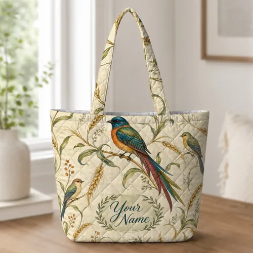 Vintage Songbirds And Botanical Garden For Everyday Carry And Weekend Travel Bird Lovers Quilted Tote Bag