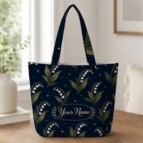 Lily Of The Valley Moon And Stars Night Garden For Weekend Travel And Everyday Errands Quilted Tote Bag