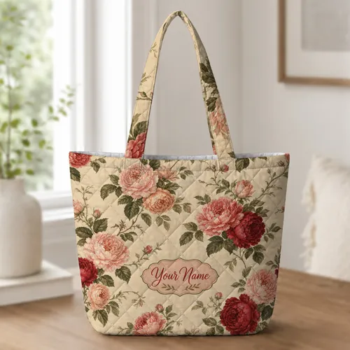 Vintage Garden Rose And Peony Florals For Everyday Carry And Thoughtful Gifts For Her Quilted Tote Bag