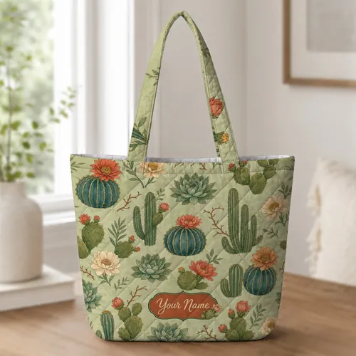 Desert Cactus Floral Garden For Travel, Market Days And Southwestern Plant Lovers Quilted Tote Bag