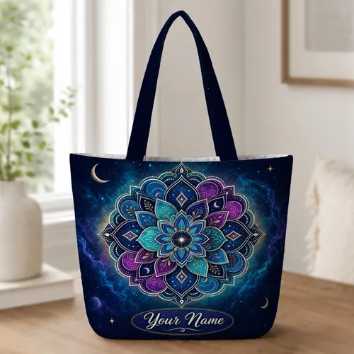 Celestial Mandala Galaxy For Yoga Travel And Everyday Carry For Boho Style Women Quilted Tote Bag