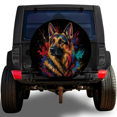 Colorful German Shepherd Portrait For Outdoor Travel And Forest Parking Dog Lovers Spare Tire Cover