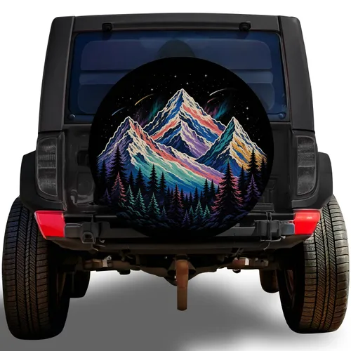 Colorful Alpine Mountains And Stars For RV Camping Adventure And Outdoor Travelers Spare Tire Cover