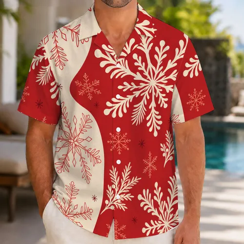 Crimson Christmas Snowflake Aloha Tropical Holiday Vacation Gift For Men And Women Hawaiian Shirt