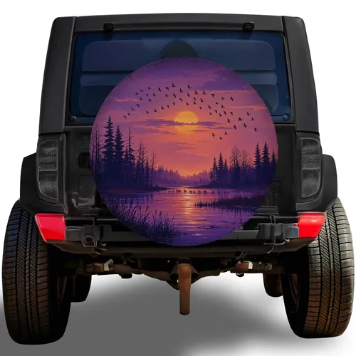 Twilight Wetland Sunset With Migratory Birds For RV Camping And Outdoor Adventures Spare Tire Cover