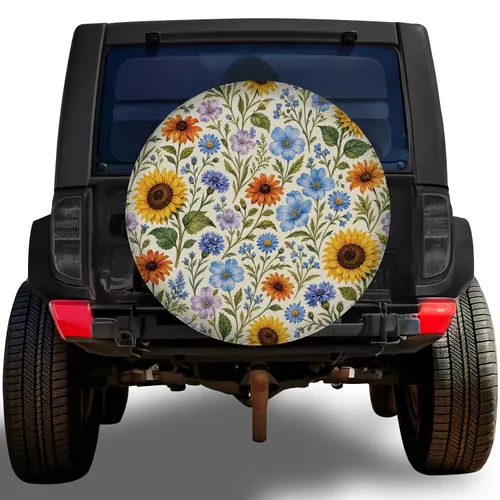 Watercolor Wildflower Meadow for Camping Adventures and Outdoor Garden Loving Drivers Spare Tire Cover