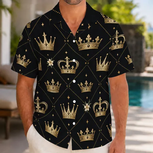 Royal Crown And Plumeria Luxury Resort Vacation Casual Wear For Style-Conscious Men Hawaiian Shirt