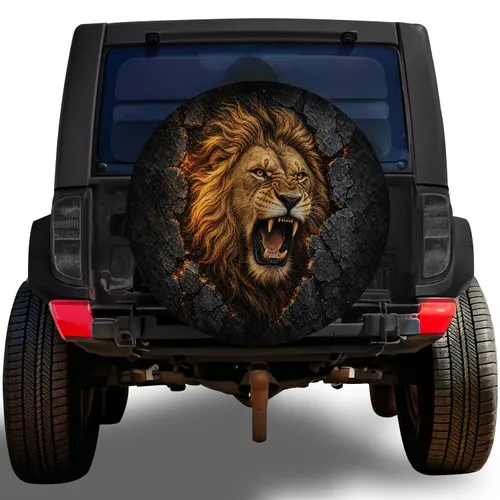 Roaring Lion Stone Wall Ember Scene For Off Road Adventures And Outdoor Wildlife Lovers Spare Tire Cover
