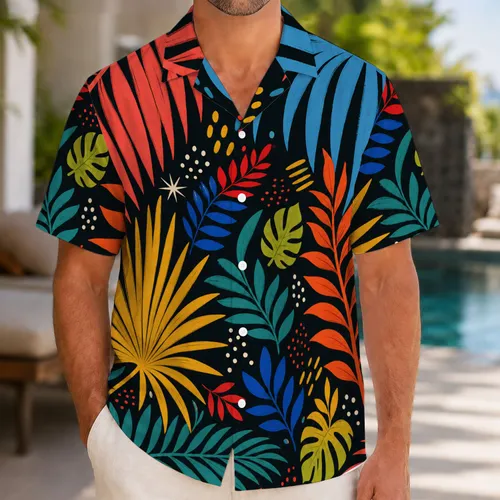 Colorful Tropical Palm Fronds For Beach Vacations, Cruises And Resort Wear For Men Hawaiian Shirt