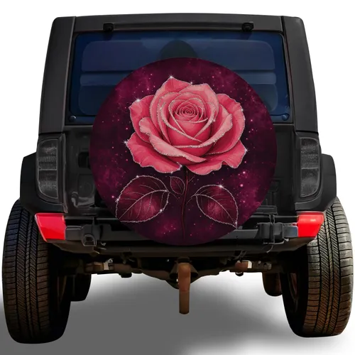 Sparkling Pink Rose Floral Decor for Glam Road Trips, Camping, and Outdoor Garden Lovers Spare Tire Cover