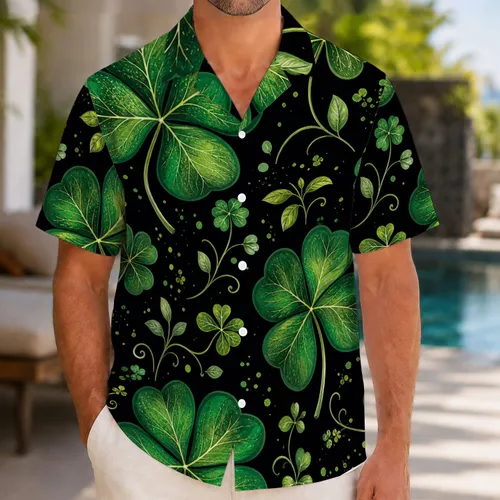Emerald Shamrock Clover Aloha Botanical For St Patrick's Day Resort Travel Style Hawaiian Shirt