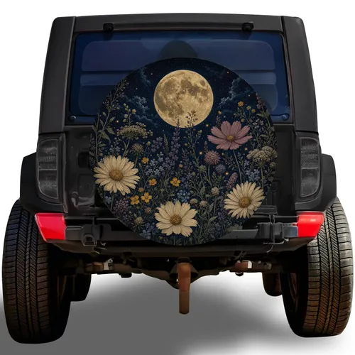 Luminous Full Moon Wildflower Meadow For Night Camping Adventures And Nature Lovers Spare Tire Cover