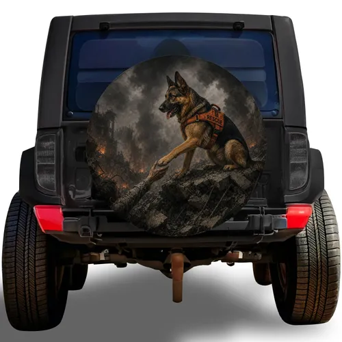 German Shepherd Rescue Dog Scene for First Responder Gifts and Outdoor Adventure Fans Spare Tire Cover