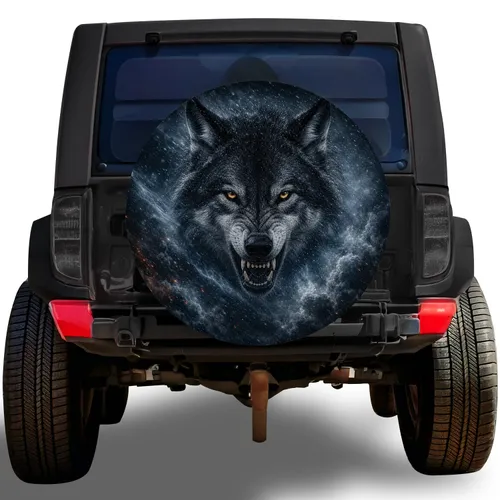 Snarling Gray Wolf Winter Storm For Rugged RV Camping And Off Road Travel Adventures Spare Tire Cover