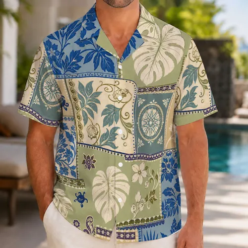 Vintage Tropical Botanical Mosaic Resort Style for Beach Vacations and Luau Nights Hawaiian Shirt