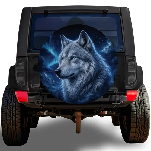 Arctic Wolf Celestial Night Art For Off Road Adventure And Winter Wildlife Lovers Spare Tire Cover