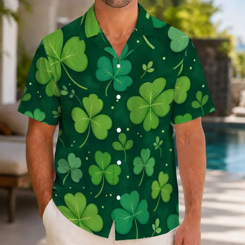 Emerald Lucky Clover Leaves for St Patrick's Day Parties and Irish Garden Getaways Hawaiian Shirt