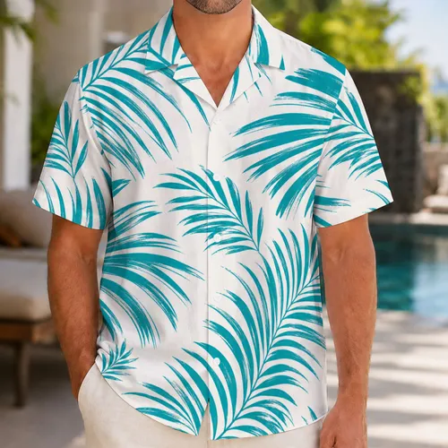 Teal Palm Leaf Tropical Resort Style For Beach Vacation And Summer Travel Hawaiian Shirt