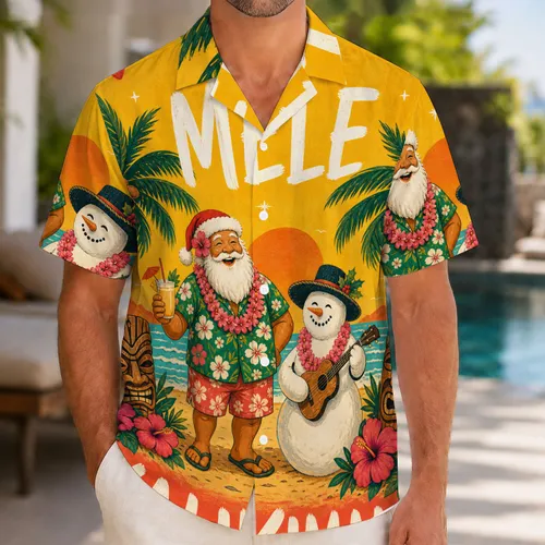 Santa Snowman Ukulele Mele Kalikimaka Beach Christmas Luau Party Wear For Adults Hawaiian Shirt