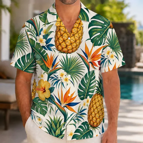 Golden Pineapple Tropical Floral Resort Vacation Wear for Beach Trips and Cruise Lovers Hawaiian Shirt