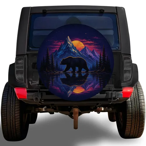 Black Bear Mountain Sunset Overland Adventure RV Decor For Camping Enthusiasts Gift Spare Tire Cover