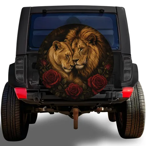 Lion And Lioness With Red Roses Romantic Safari Wedding Gift For Adventure Couples Spare Tire Cover