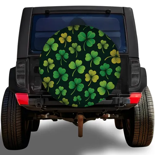 Green Shamrock Clovers for St Patrick's Day Camping, Road Trips and RV Travel Decor Spare Tire Cover