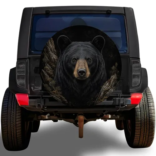Black Bear Wilderness Portrait For Rugged Camping And Off Road Adventure Enthusiasts Spare Tire Cover