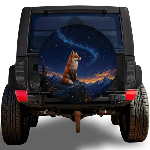 Starry Night Red Fox Alpine Valley Camping Decor For Outdoor Road Trip Lovers Spare Tire Cover