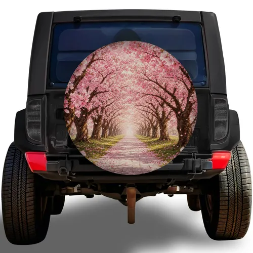 Cherry Blossom Avenue Garden Path For Serene Spring Road Trips And Nature Lovers Spare Tire Cover