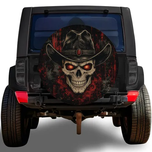 Weathered Gothic Cowboy Skull For Western Road Trips And Off Road Horror Style Fans Spare Tire Cover