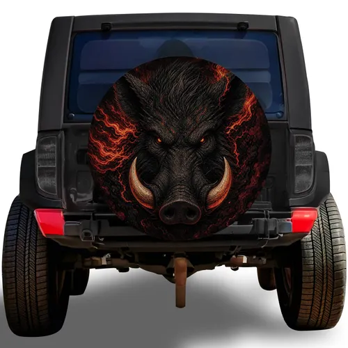 Fiery Wild Boar Head With Ember Tusks For Off Road Adventures And Hunting Enthusiasts Spare Tire Cover