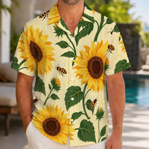 Sunflower And Honeybee Botanical Style For Tropical Vacation Beach Days And Garden Lovers Hawaiian Shirt