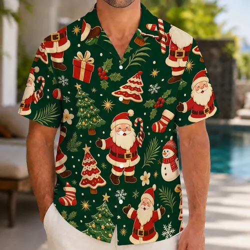 Santa Christmas Trees And Tropical Florals For Holiday Parties And Festive Vacations Hawaiian Shirt