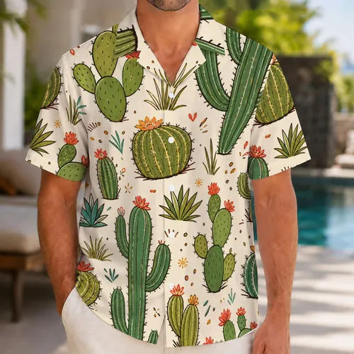 Retro Cactus Garden Tropical Resort Vacation Casual Wear For Desert Style Lovers Hawaiian Shirt