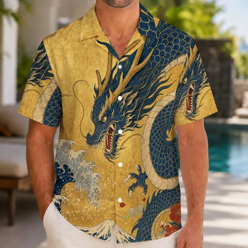 Japanese Sea Dragon And Plum Blossom Resort Style For Beach Travel And Dragon Lovers Hawaiian Shirt