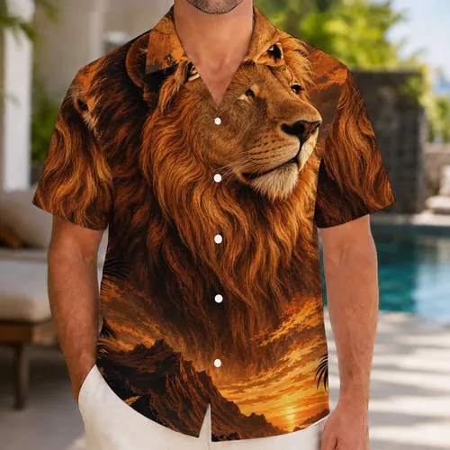 Majestic Lion Sunset Wilderness Island Adventure Casual Wear for Men and Safari Lovers Hawaiian Shirt