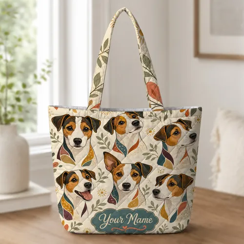 Colorful Jack Russell Terrier Folk Collage Gift For Dog Moms And Pet Lovers Daily Quilted Tote Bag