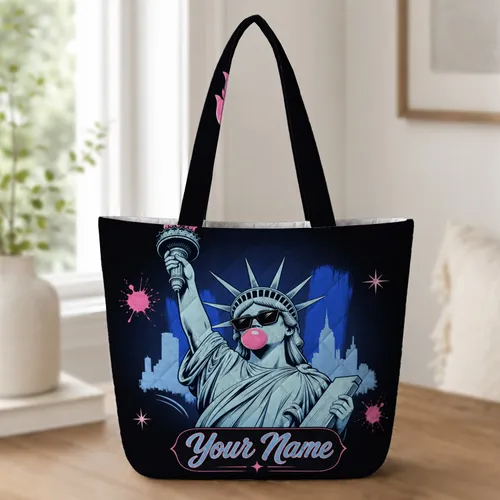 Statue Of Liberty Pop Art With Name For City Travel Style And Trendy Gift Giving Quilted Tote Bag
