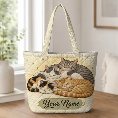 Four Sleeping Cats Cozy Travel Shopping Beach Companion For Cat Lovers And Pet Parents Quilted Tote Bag